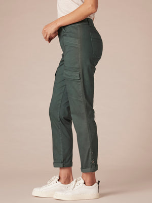 "Ab"solution High Rise Roll Cuff Cargo Pocket Utility Agave Colored Pants
