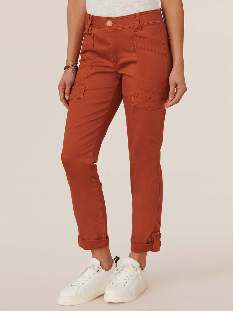 "Ab"solution High Rise Roll Cuff Cargo Pocket Utility ginger spice orange Colored Pants 