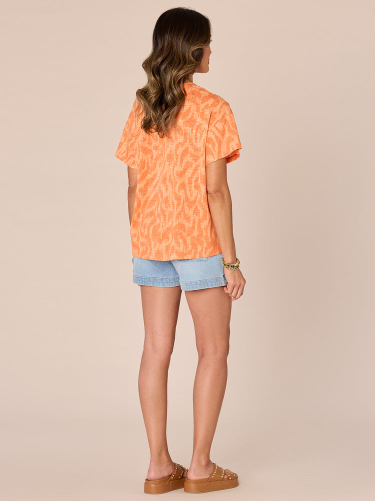 Clementine Short Drop Shoulder Sleeve Scoop Neck Animal Print Boyfriend Knit Tee Shirt