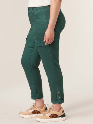 "Ab"solution Dusty Spruce Green High Rise Roll Cuff Cargo Pocket Plus Size Utility Pant