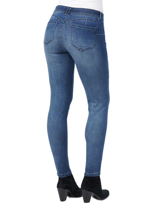 booty lift distressed stretch blue denim skinny jegging jeans 