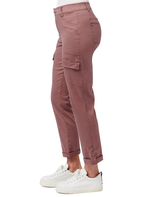 "Ab"solution High Rise Roll Cuff Cargo Pocket Utility Rose Taupe Colored Pants