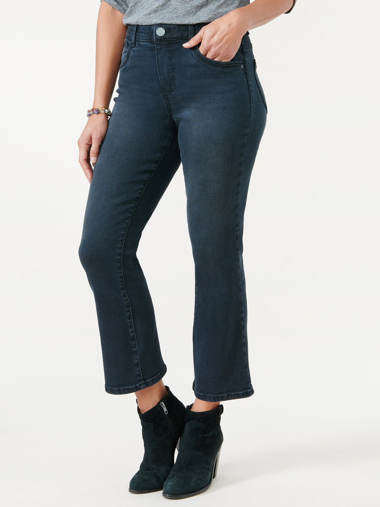 "Ab"solution Washed Black Denim High Rise Crop Barely Boot Petite Jeans