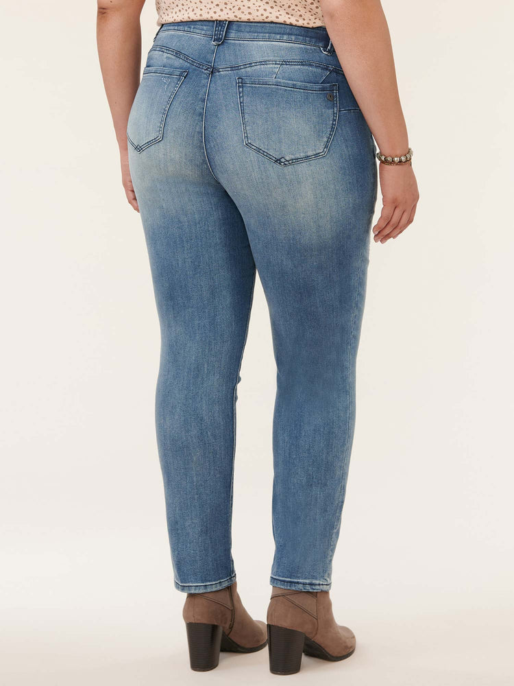 "Ab"solution Blue Denim Distressed Booty Lift Plus Size Straight Leg Jeans 