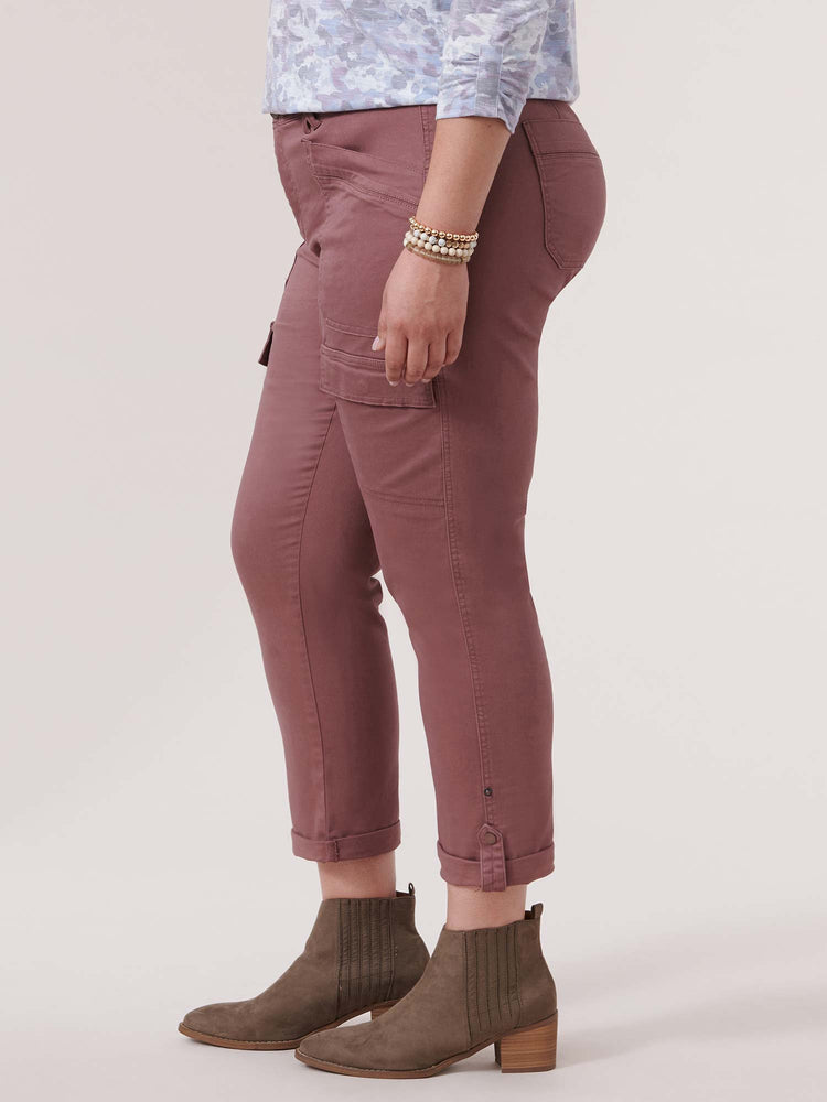 "Ab"solution Rose Taupe High Rise Roll Cuff Cargo Pocket Plus Size Utility Pant