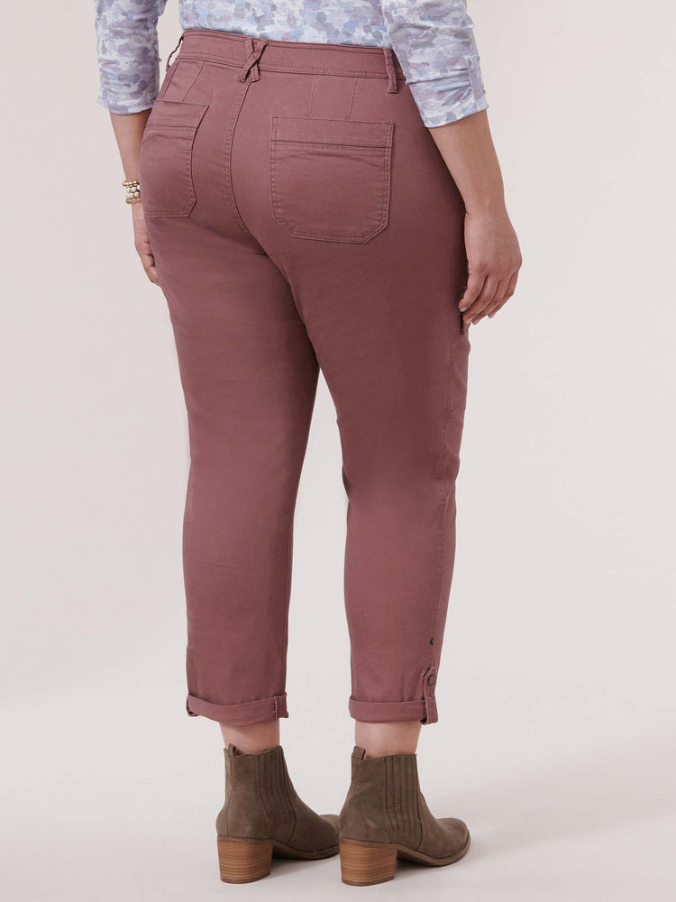"Ab"solution Rose Taupe High Rise Roll Cuff Cargo Pocket Plus Size Utility Pant