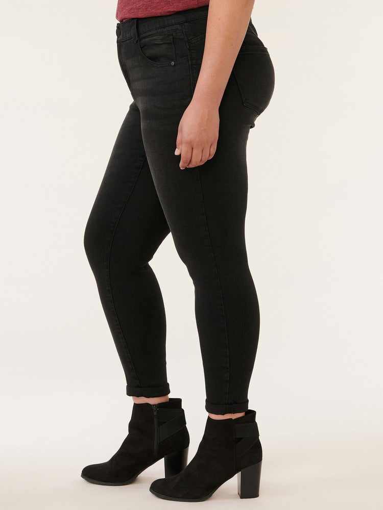 "Ab"solution Black Denim Plus Size Booty Lift Ankle Skimmer Jean 