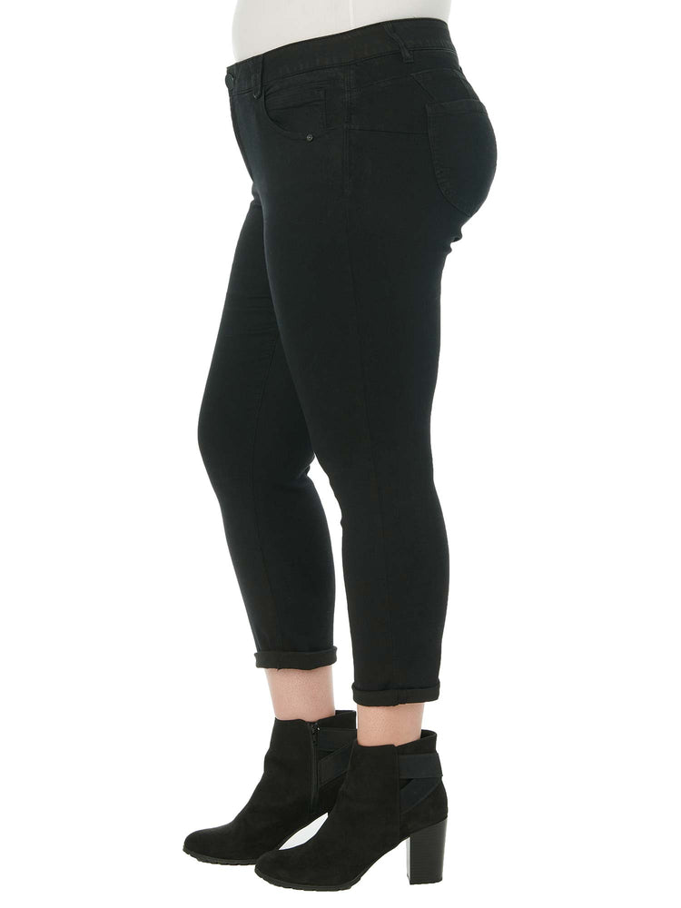 "Ab"solution Plus Size Black Denim Ankle Skimmer Booty Lift Jeans 