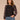 Black Multi Long Seamless Dolman Sleeve Crew Neck Shirttail Hem Abstract Floral Placement Print Petite Knit Top