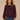 Heather Concord Grape Long Ribbed Raglan Blouson Sleeve Scoop Neck Embroidered Detail Surplus Shirttail Hem Mixed Media Knit Top
