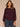 Heather Concord Grape Long Ribbed Raglan Blouson Sleeve Scoop Neck Embroidered Detail Surplus Shirttail Hem Mixed Media Knit Top
