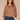 Heather Tobacco Three Quarter Dolman Origami Sleeve Scoop Neck Back Center Seam Rhinestone Detail Shirttail Hem Knit Top