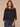 Heather Evening Blue Three Quarter Dolman Origami Sleeve Scoop Neck Back Center Seam Rhinestone Detail Shirttail Hem Knit Top
