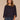 Heather Evening Blue Three Quarter Dolman Origami Sleeve Scoop Neck Back Center Seam Rhinestone Detail Shirttail Hem Petite Knit Top