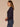 Heather Evening Blue Three Quarter Dolman Origami Sleeve Scoop Neck Back Center Seam Rhinestone Detail Shirttail Hem Knit Top
