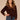 Indigo Brown Long Cinched Blouson Sleeve Tie V-Neck Bubble Hem Abstract Floral Textured Print Petite Knit Top