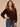 Indigo Brown Long Cinched Blouson Sleeve Tie V-Neck Bubble Hem Abstract Floral Textured Print Petite Knit Top