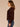 Indigo Brown Long Cinched Blouson Sleeve Tie V-Neck Bubble Hem Abstract Floral Textured Print Knit Top