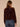 Indigo Brown Long Cinched Blouson Sleeve Tie V-Neck Bubble Hem Abstract Floral Textured Print Knit Top