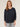 Heather Navy Long Banded Sleeve Scoop Neck Metallic Seaming Pocket Petite Knit Top