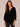 Black Three Quarter Blouson Sleeve Embroidered Half Placket Ruffle Edge Split V-Neck Woven Top