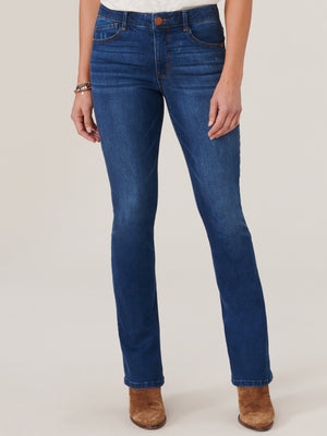 
            
                Load image into Gallery viewer, Blue Artisanal Denim Absolution High Rise Itty Bitty Boot Cascading Embroidered D Jeans
            
        