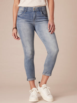 Absolution Light Blue Stretch Denim Ankle Length Skimmer Comfy Petite Jeans For Women