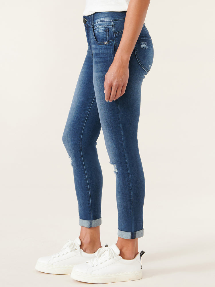Absolution Blue Stretch Denim Ankle Skimmer distressed booty lift jeans