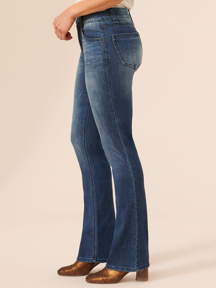 Women’s tall long 34” inseam absolution itty bitty boot leg luxe touch premium stretch denim blue bootcut jeans