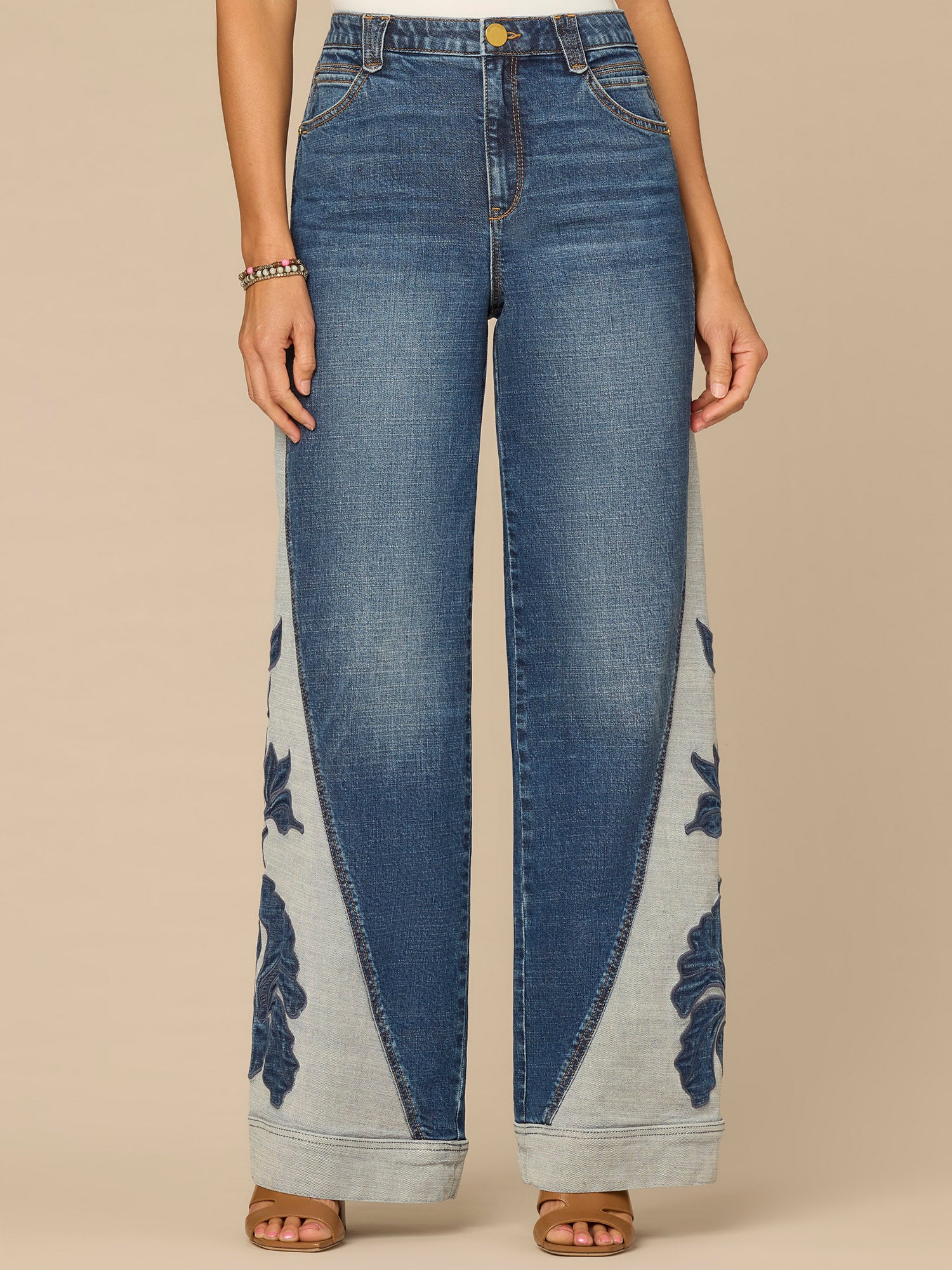 Ab”solution® Skyrise Round Up Curved Panel Applique Wide Leg Jeans