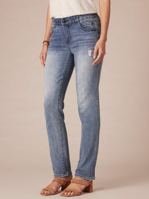 Booty Lift Absolution Distressed Blue Vintage Denim Straight Leg Jeans