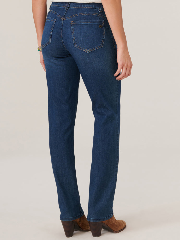 Women's "Ab"solution Booty Lift Petite Straight Leg Jeans Dark Indigo Stretch Denim