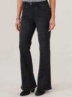 Washed Black Denim "Ab"solution High Rise Itty Bitty Boot Clean Finish Fray Hem Petite Jeans