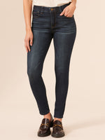 Luxe Touch Premium Stretch Dark Indigo Denim High Rise "Ab"solution Ankle Length Jeggings Skinny Jeans