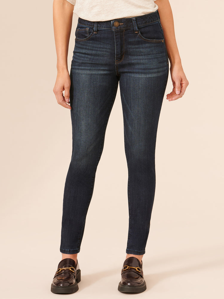 Luxe Touch Premium Stretch Dark Indigo Denim High Rise "Ab"solution Ankle Length Jeggings Skinny Jeans