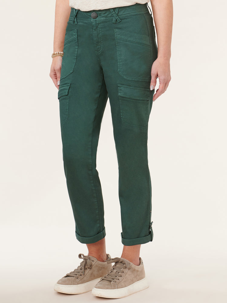 "Ab"solution High Rise Roll Cuff Cargo Pocket Utility Dusty Spruce Green Colored Pants