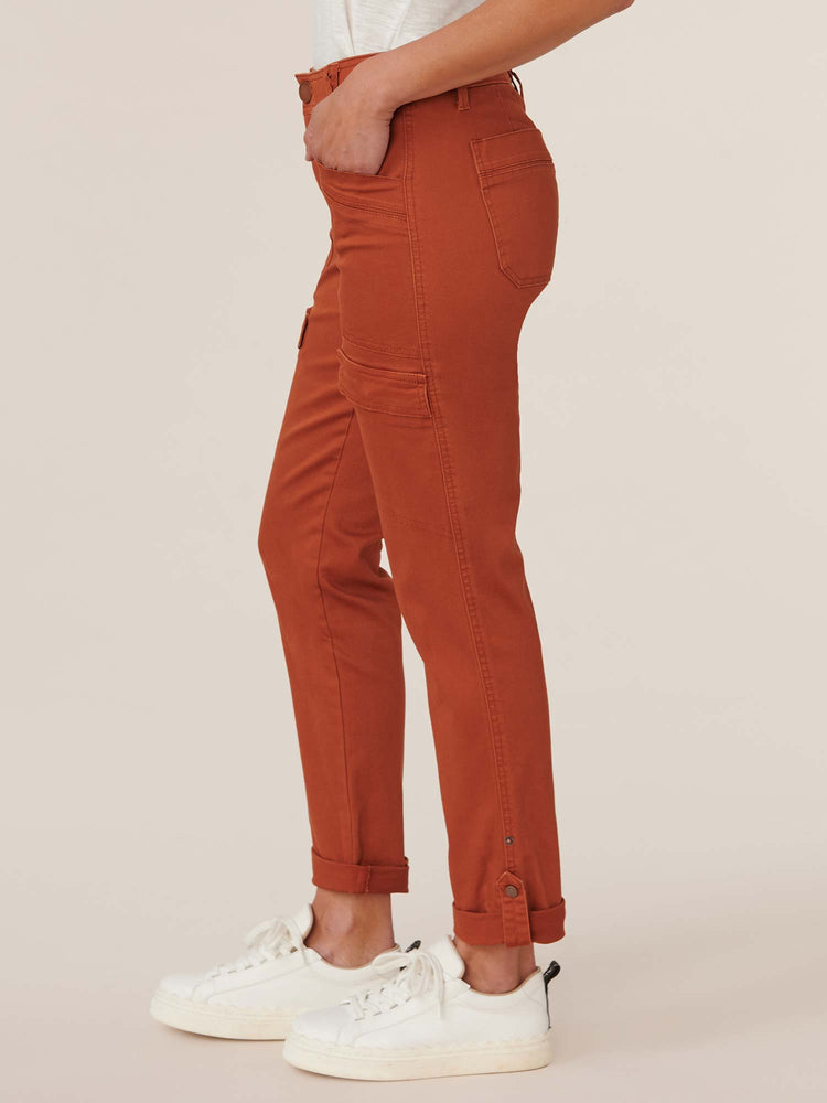 
            
                Load image into Gallery viewer, &amp;quot;Ab&amp;quot;solution High Rise Roll Cuff Cargo Pocket Utility ginger spice orange Colored Pants 
            
        