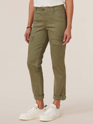 "Ab"solution High Rise Roll Cuff Cargo Pocket Utility Lily Pad Olive Colored Pants