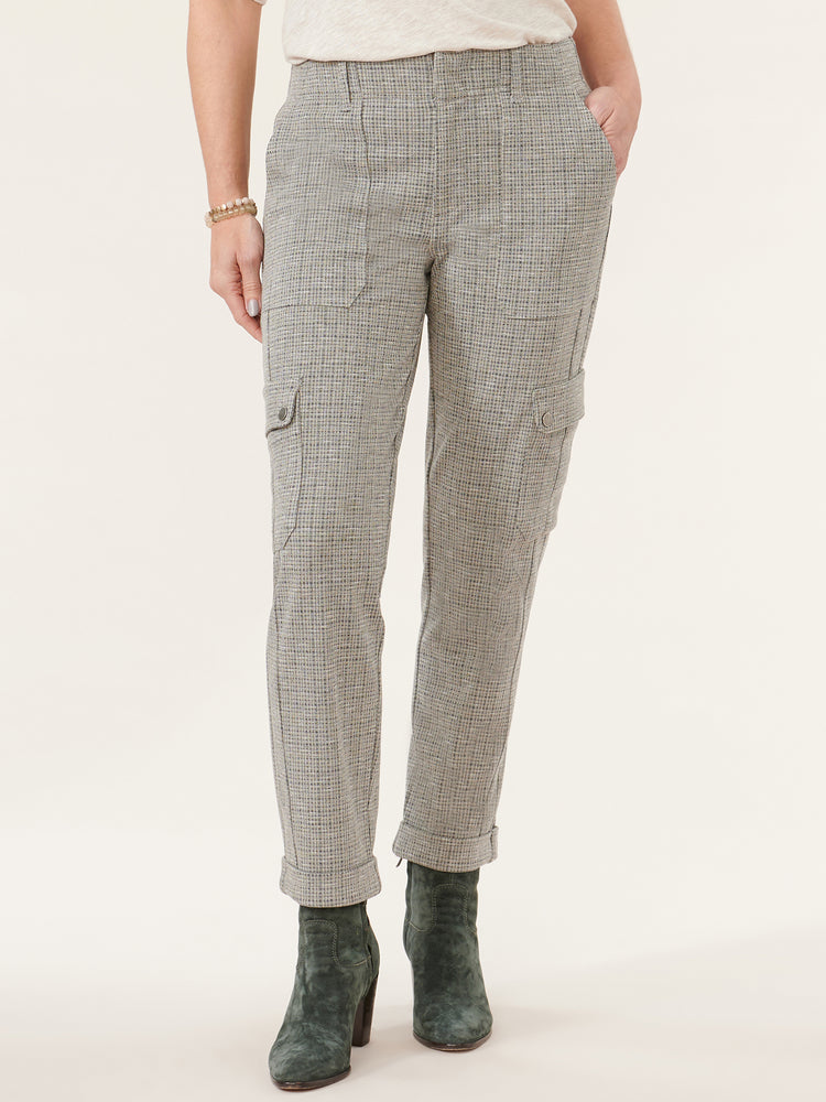 
            
                Load image into Gallery viewer, Grey Plaid Multi &amp;quot;Ab&amp;quot;solution High Rise Plaid Ponte Utility Pant
            
        