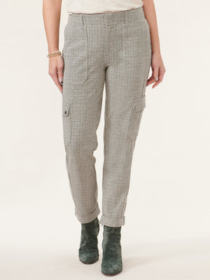 
            
                Load image into Gallery viewer, Grey Plaid Multi &amp;quot;Ab&amp;quot;solution High Rise Plaid Ponte Utility Pant
            
        
