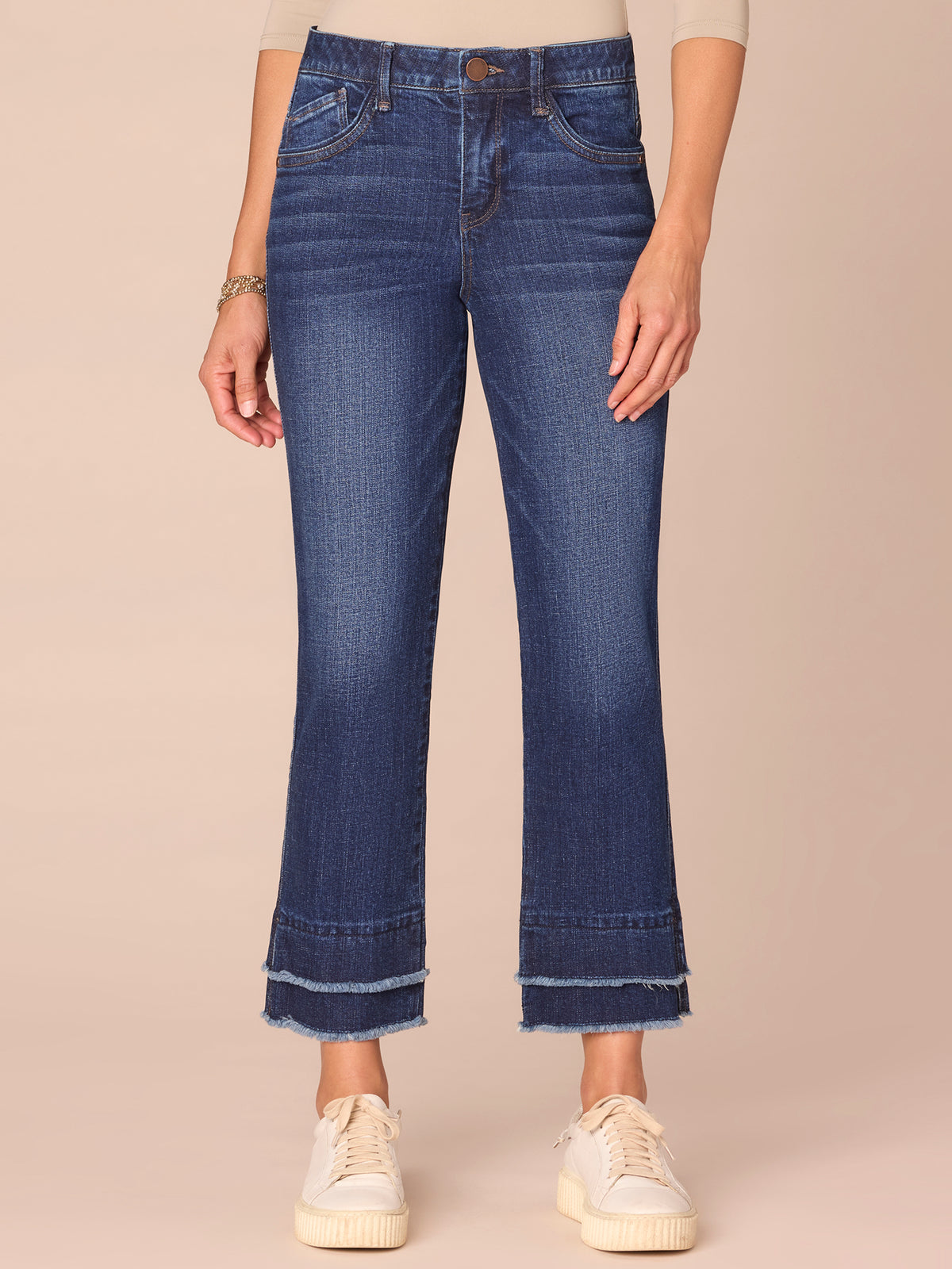 "Ab"solution® Mid Rise Kick Flare Jeans Double Layer Fray Hem
