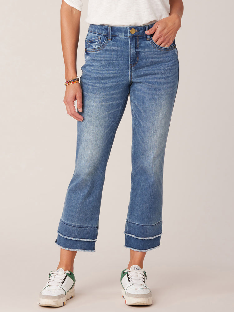 Absolution Mid-Rise Double Layer Fray Hem Kick Flare Jeans