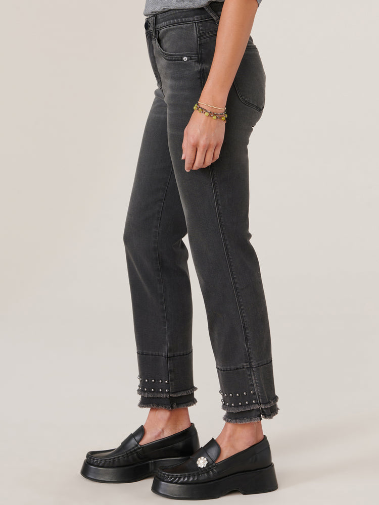 Absolution Kick Flare with Double Layer Fray Hem and Studs Jeans