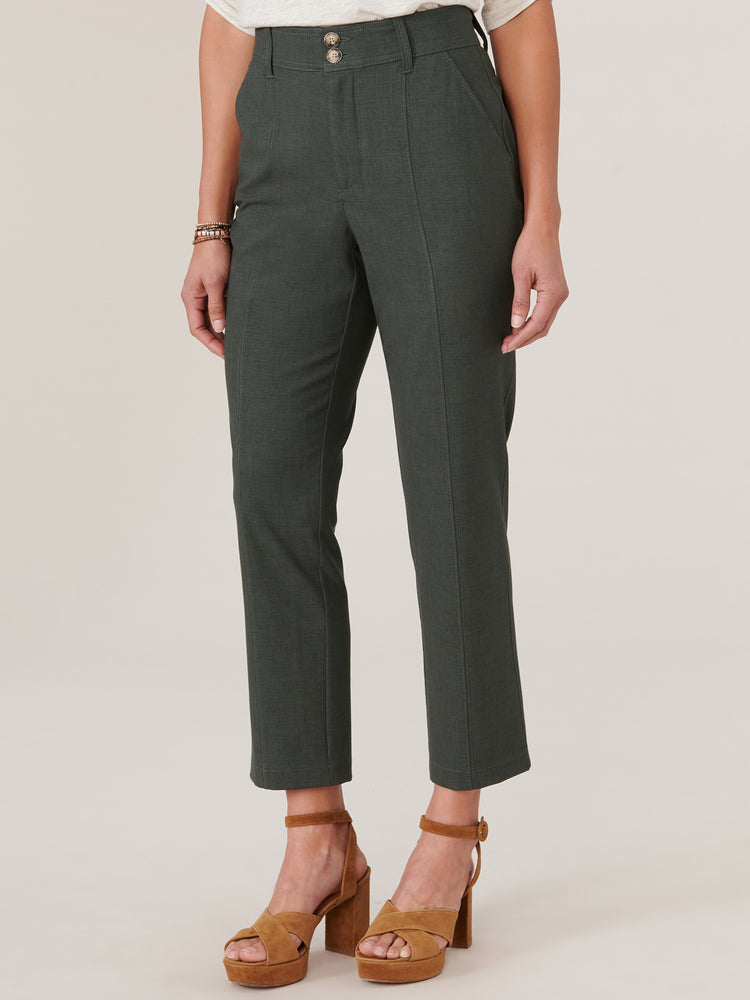 Midnight Olive Absolution Skyrise Double Button Front Seams Angled Pocket Trouser