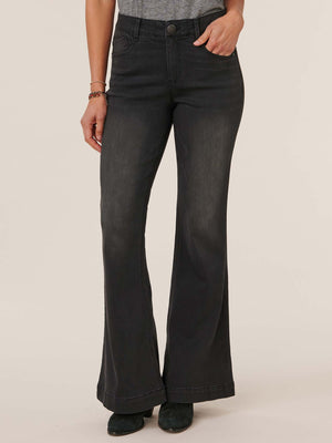 
            
                Load image into Gallery viewer, Washed Black Denim &amp;quot;Ab&amp;quot;solution High Rise Retro Flare Jeans
            
        