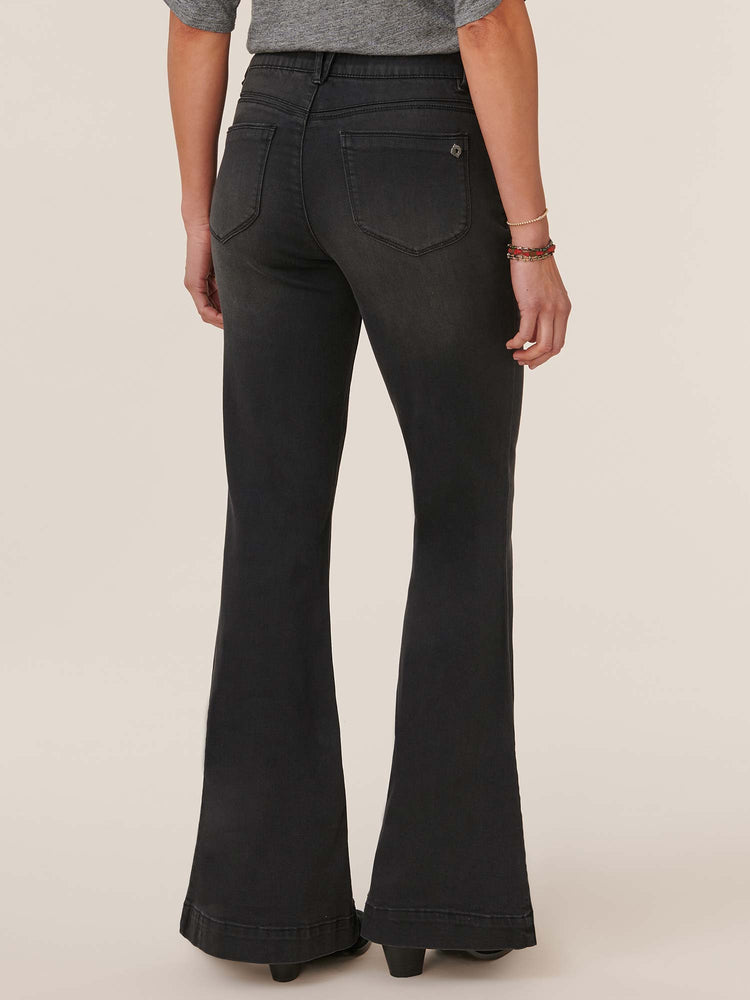 
            
                Load image into Gallery viewer, Washed Black Denim &amp;quot;Ab&amp;quot;solution High Rise Retro Flare Jeans
            
        