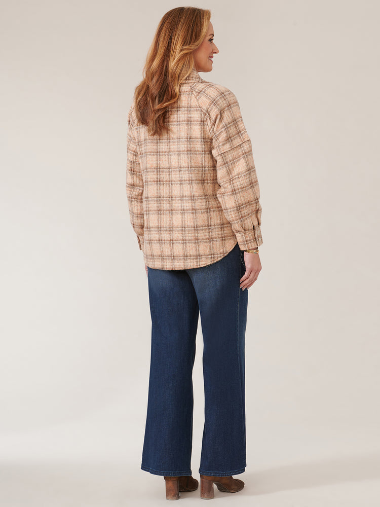 
            
                Load image into Gallery viewer, Oatmeal Brown Plaid Long Blouson Raglan Sleeve Button Front Jacket
            
        