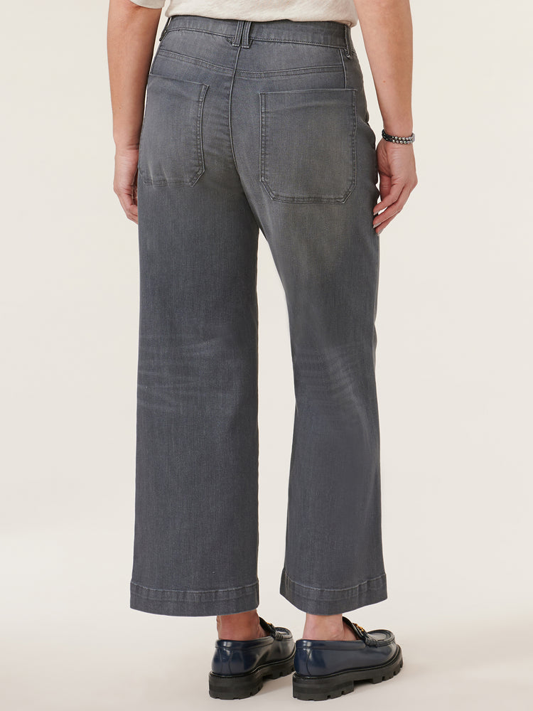 
            
                Load image into Gallery viewer, Light Grey Vintage Denim &amp;quot;Ab&amp;quot;solution Sky Rise V-Pocket Wide Leg Jeans
            
        
