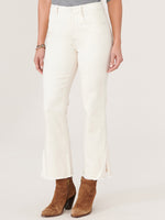 Blanched Almond "Ab"solution High Rise Cropped Fray Split Curve Hem Barely Boot Jeans