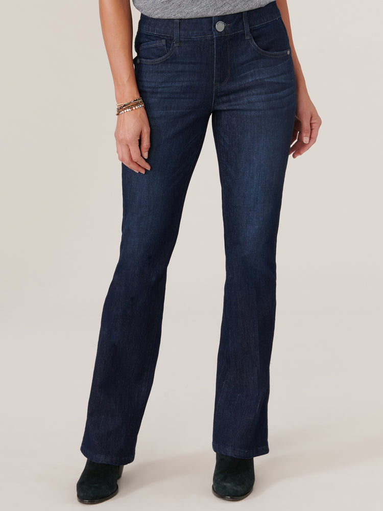 
            
                Load image into Gallery viewer, Indigo Denim &amp;quot;Ab&amp;quot;solution Mid-Rise Itty Bitty Boot Double Side Seam Jeans
            
        